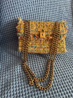 Kurt Geiger Multicolor Tweed Crossbody with Gold Chain
